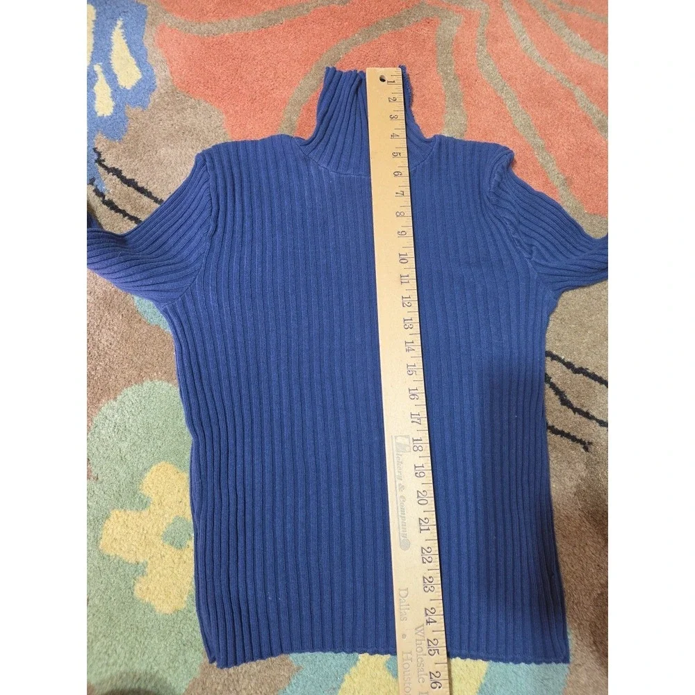 Y2K American Pride Basic Navy Rib Knit Slim Fit Turtleneck Sweater Women's Large